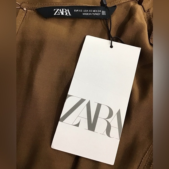 Zara Brown Satin Effect Twisted Effect Plunging Neckline Jumpsuit Size X… - Picture 16 of 16